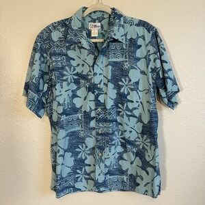 VTG Reyn Spooner Hawaiian Shirt Mens Large Blue Hibiscus Floral Tropical Island